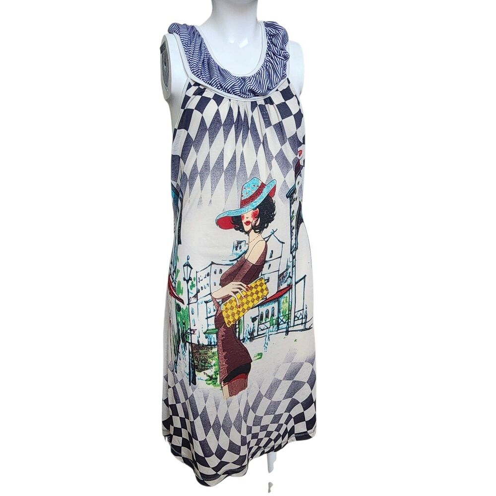 Forla Paris Art Pop Dress-Optic Illusion Parisan Cityscape-Glam Bling-Unique- L